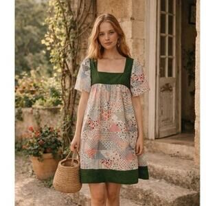 Carleen for Anthropologie Patchwork Quilt Print Short Vacation Dress Size XS EUC